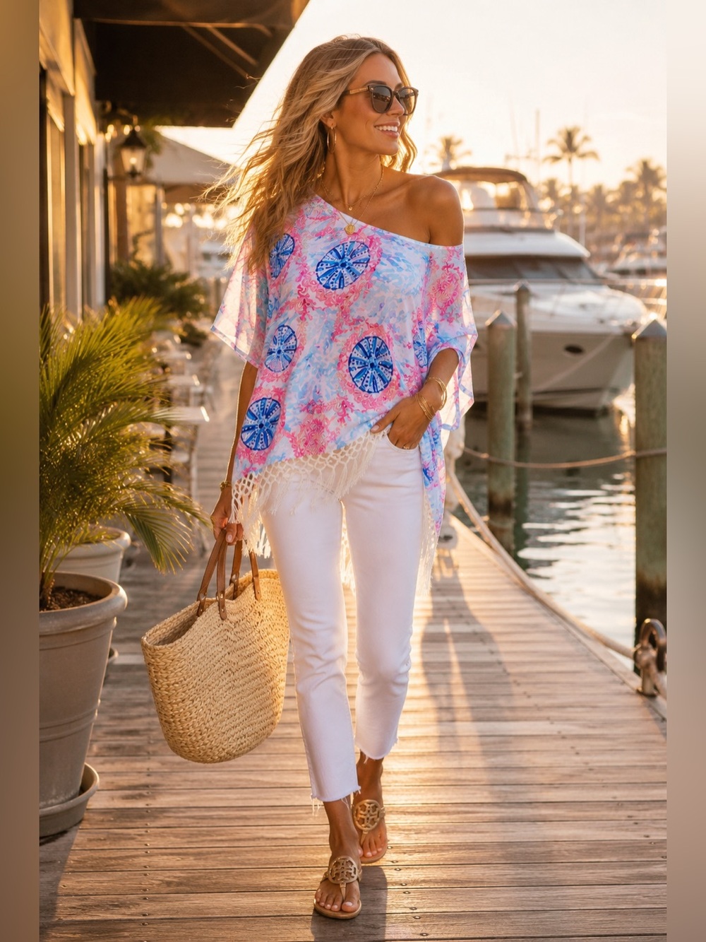 Lilly Pulitzer Coral Reef Fringe Tunic XS/S Coastal Resort One Shoulder Top